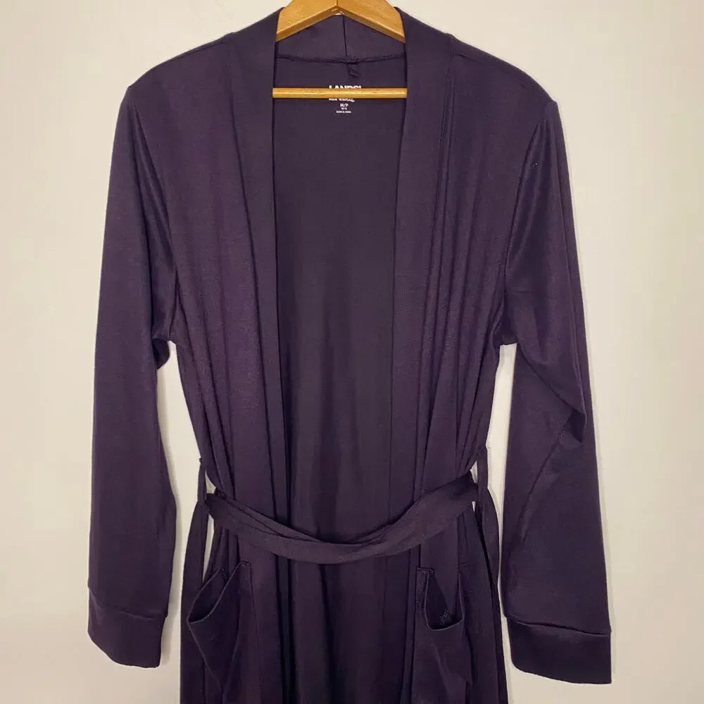 Lands End Supima Cotton Purple Long Robe Womens Soft Sleepwear‎ Medium Petite